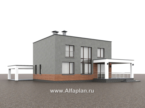 «Вермеер» - проект двухэтажного дома, планировка с мастер спальней, со вторым светом и с террасой, в стиле минимализм с плоской крышей - превью дополнительного изображения №4