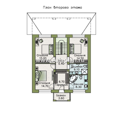 «Невада» - проект двухэтажного дома из газобетона, с террасой, в стиле Райта - превью план дома