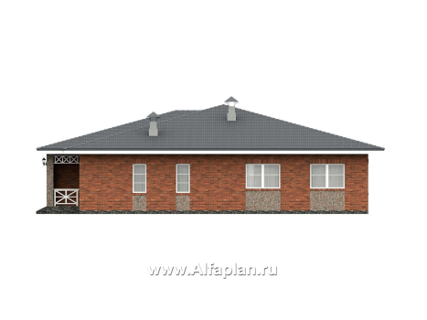 «Горизонталь» - проект одноэтажного дома с террасой, в немецком стиле, баварская кладка - превью фасада дома