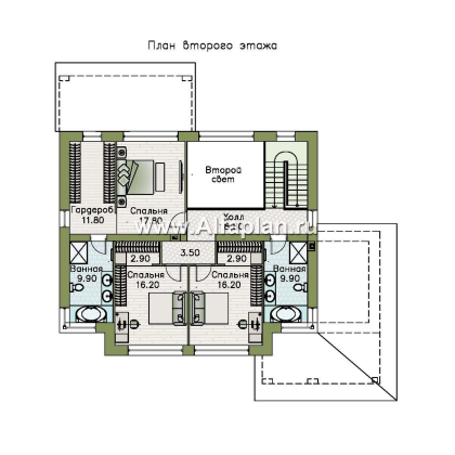 «Серебряный луч» - проект двухэтажного дома, планировка две спальни на 1эт, лестница и второй свет в гостиной, в современном стиле - превью план дома