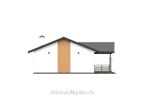 «Золотые поля» - проект одноэтажного дома, планировка мастер спальня и две детских, терраса со стороны входа - превью фасада дома
