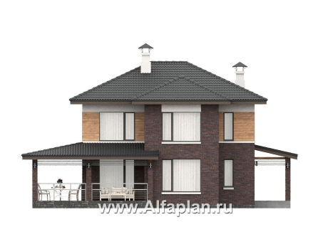 «Пифагор» - проект двухэтажного дома, планировка 3 спальни плюс кабинет, с террасой - превью фасада дома