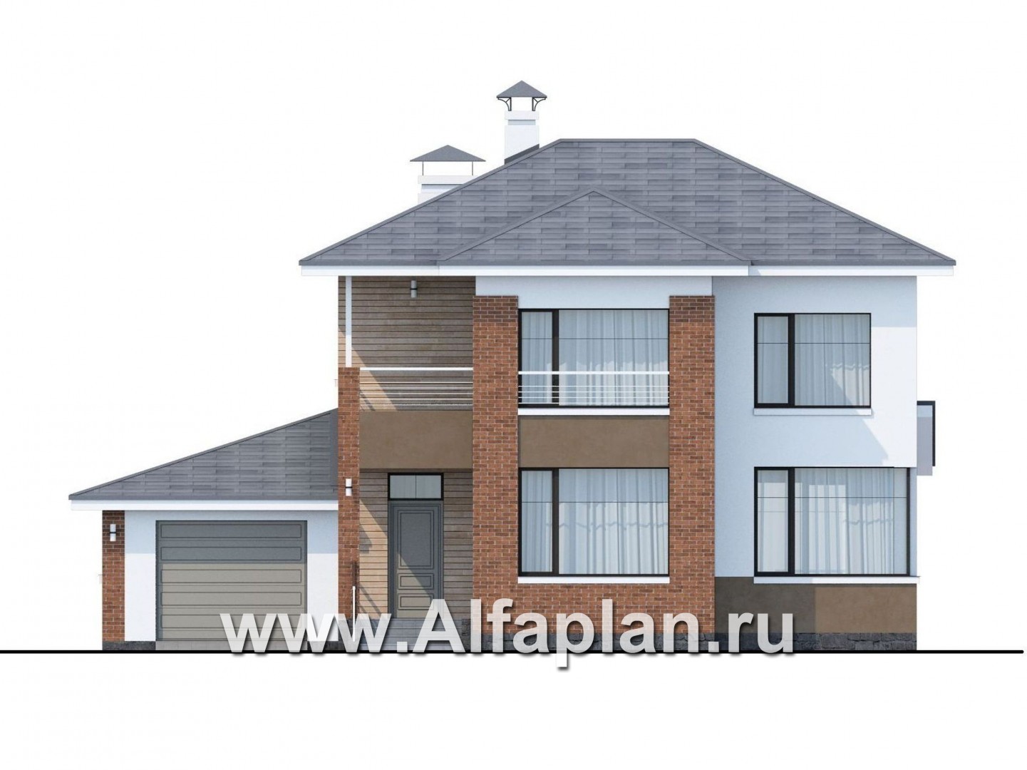 Проекты домов Альфаплан - «Рефлекс» - современный комфортабельный дом с гаражом - изображение фасада №1