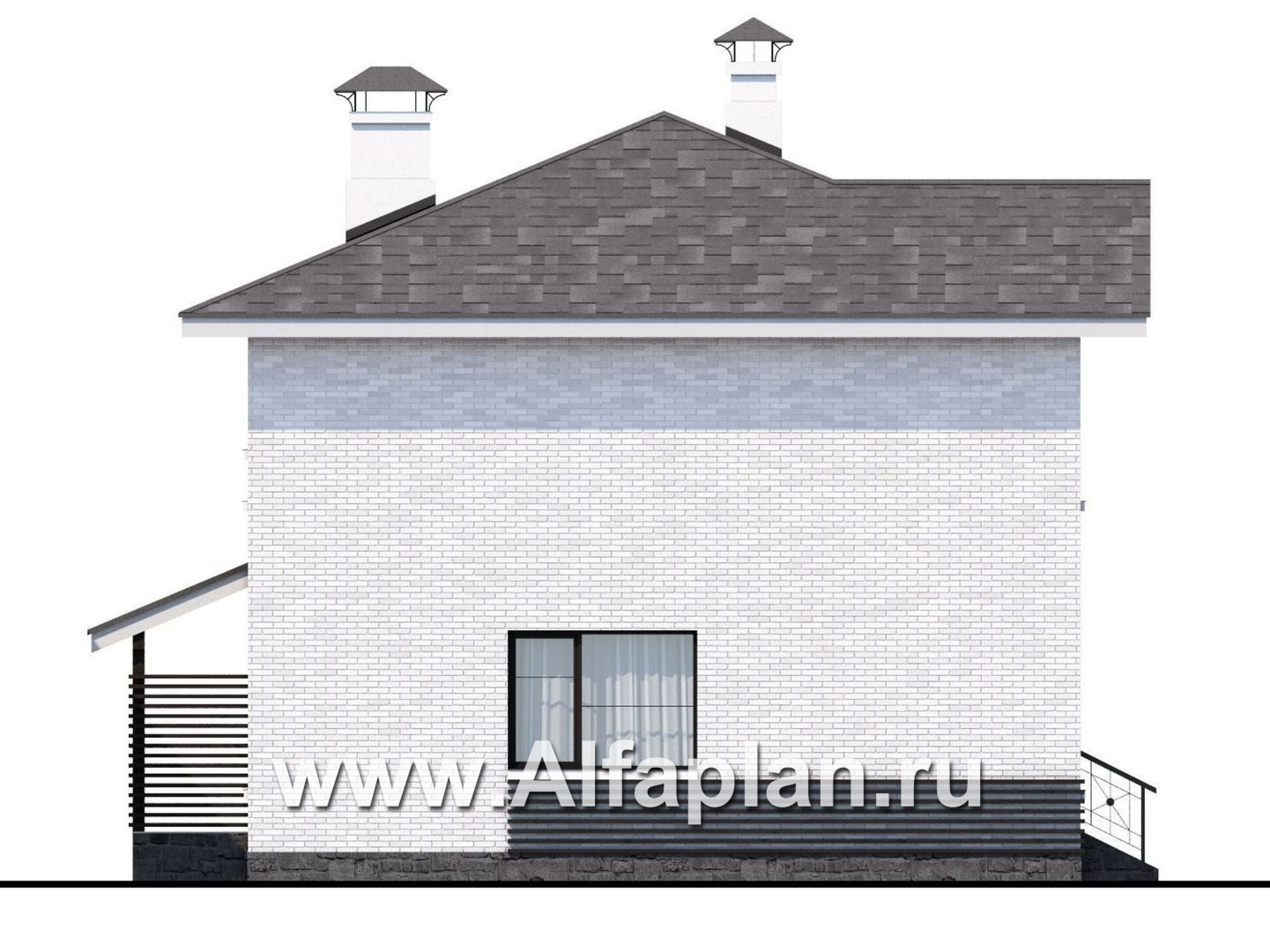 Проекты домов Альфаплан - Проект двухэтажного дома из кирпича «Серебро», с навесом для авто - изображение фасада №2