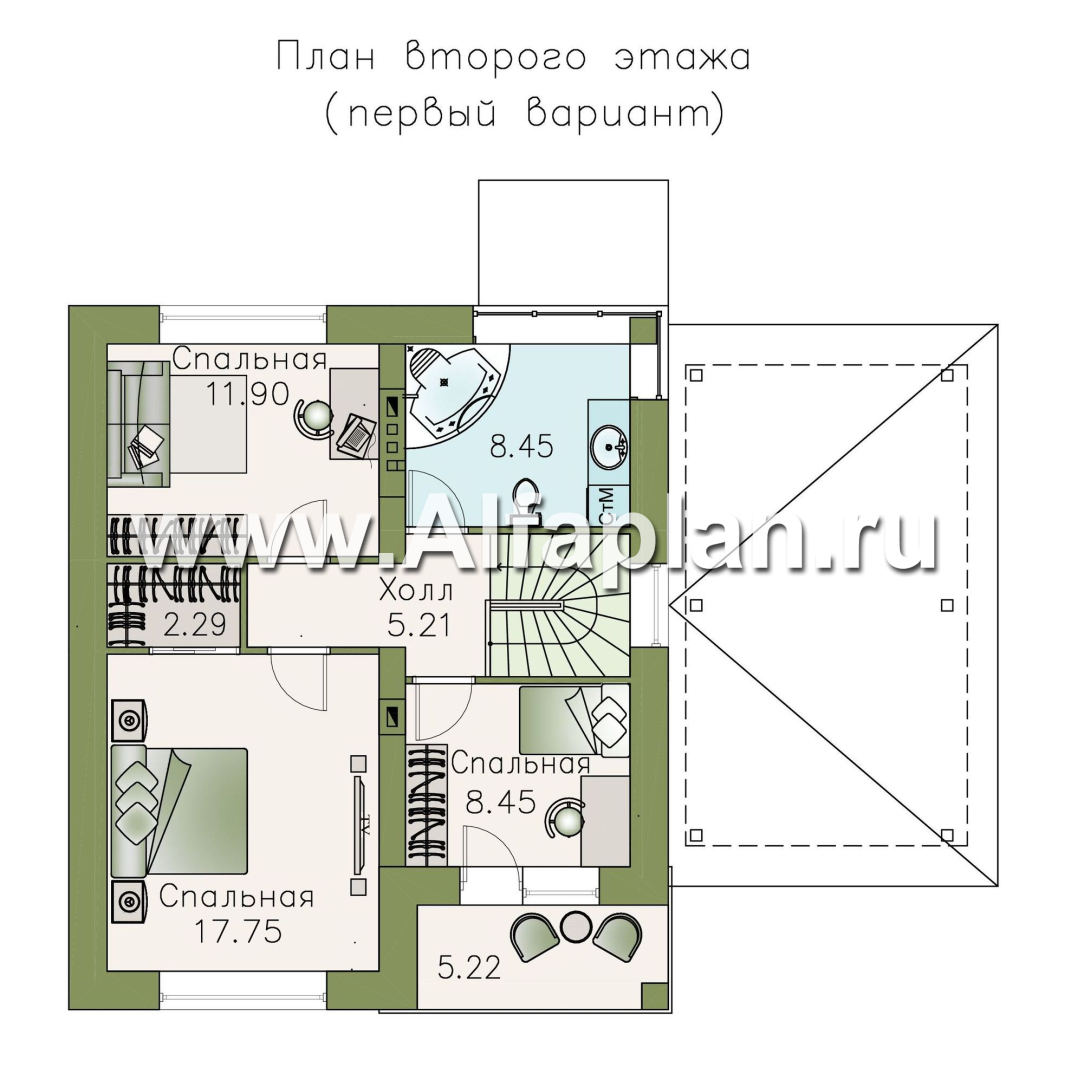 Проекты домов Альфаплан - Проект двухэтажного дома из кирпича «Серебро», с навесом для авто - изображение плана проекта №2