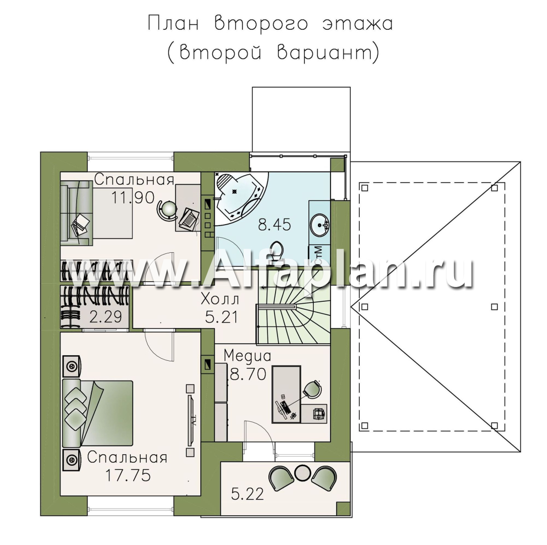 Проекты домов Альфаплан - Проект двухэтажного дома из кирпича «Серебро», с навесом для авто - план проекта №3