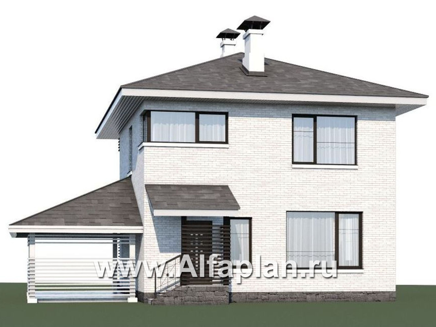 Проекты домов Альфаплан - Проект двухэтажного дома из кирпича «Серебро», с навесом для авто - дополнительное изображение №1