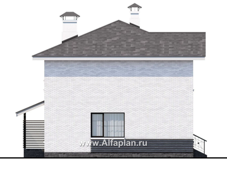 Проекты домов Альфаплан - Проект двухэтажного дома из кирпича «Серебро», с навесом для авто - превью фасада №2