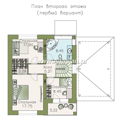 Проекты домов Альфаплан - Проект двухэтажного дома из кирпича «Серебро», с навесом для авто - превью плана проекта №2