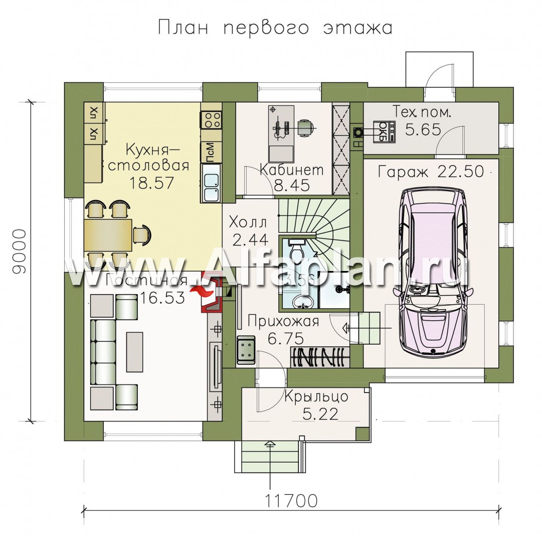 Проекты домов Альфаплан - «Серебро» - современный экономичный дом с гаражом - изображение плана проекта №1