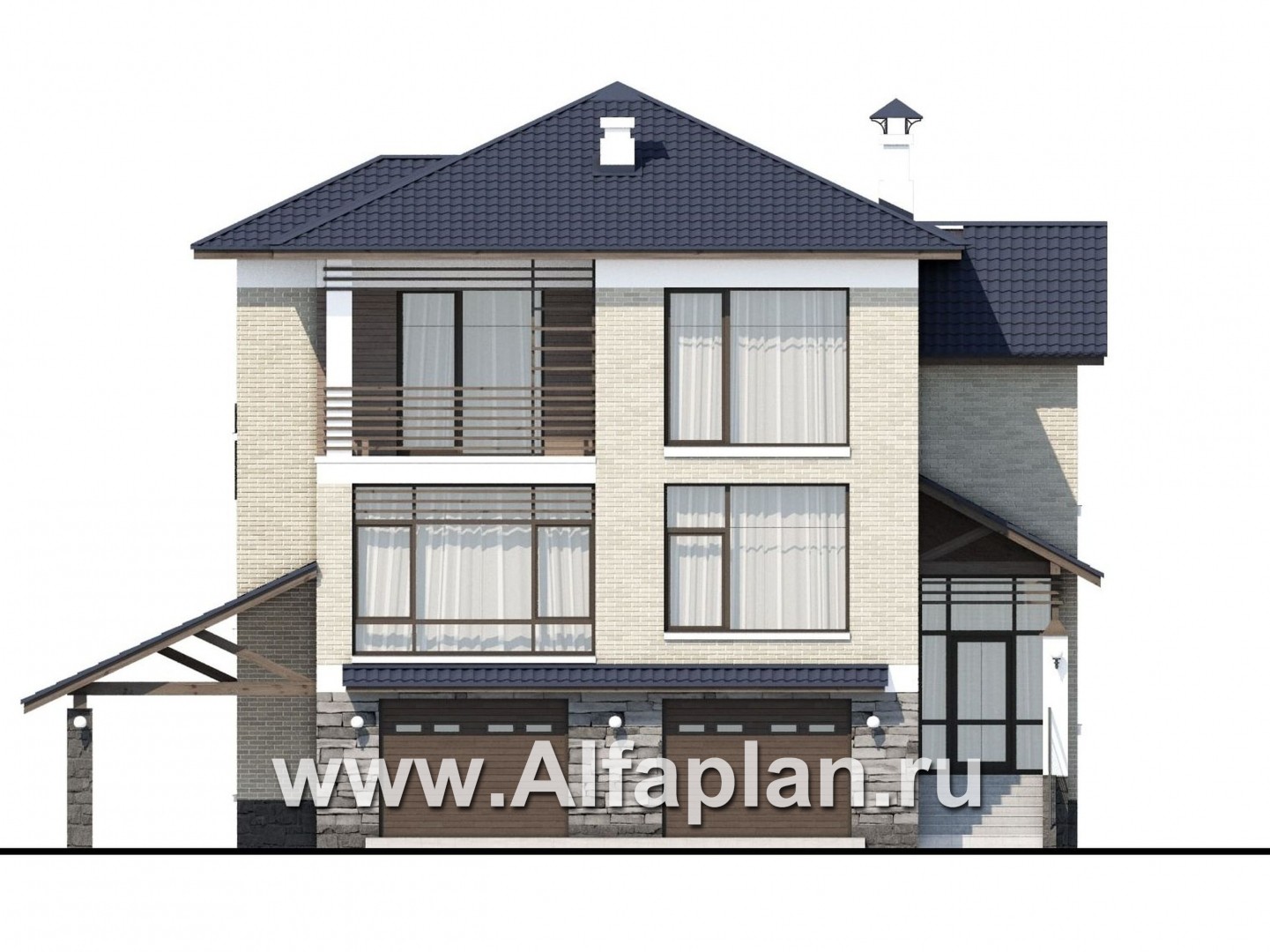 Проекты домов Альфаплан - «Линия горизонта» - современный коттедж - в цоколе - изображение фасада №1