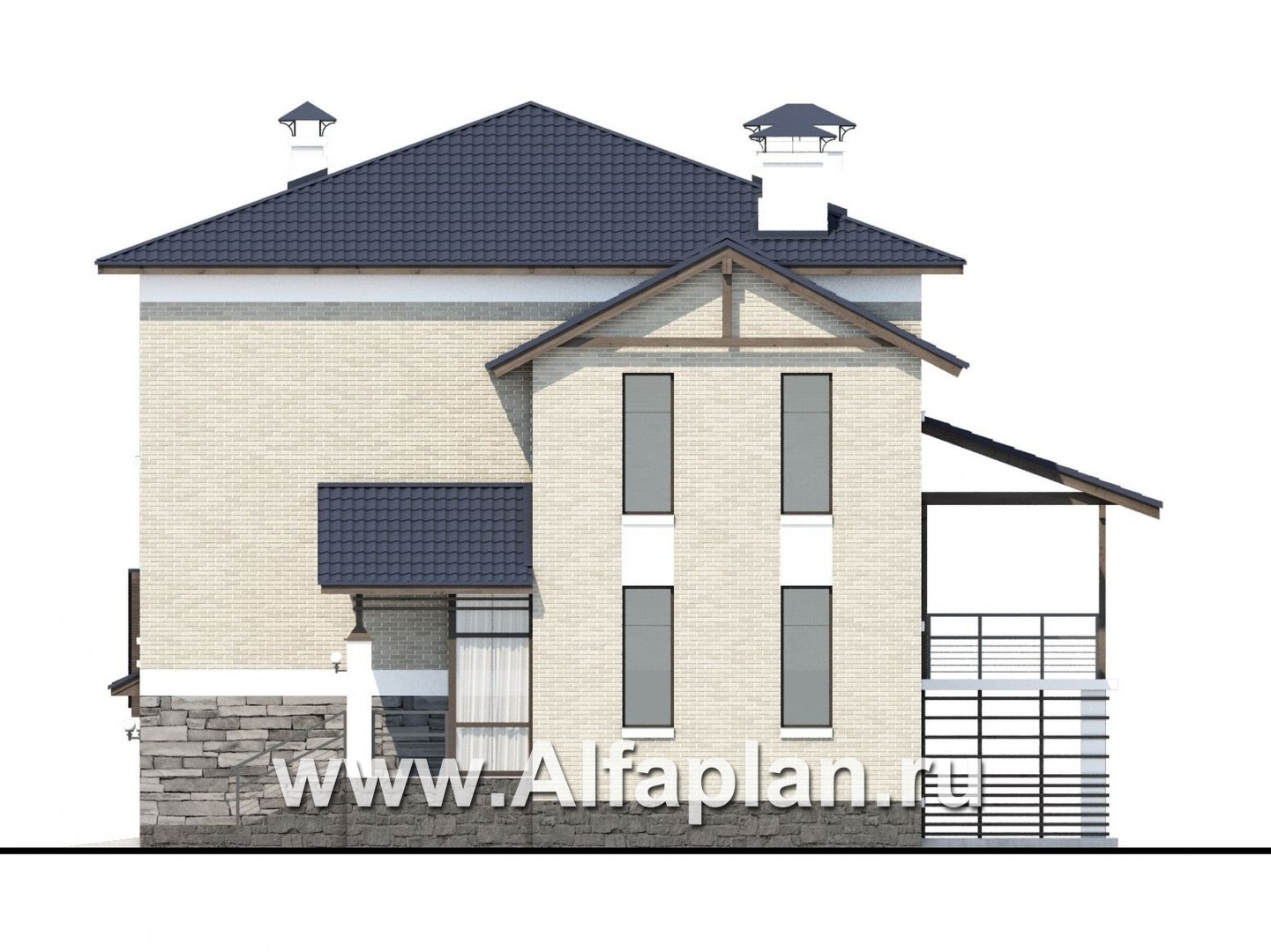 Проекты домов Альфаплан - «Линия горизонта» - современный коттедж - в цоколе - изображение фасада №2