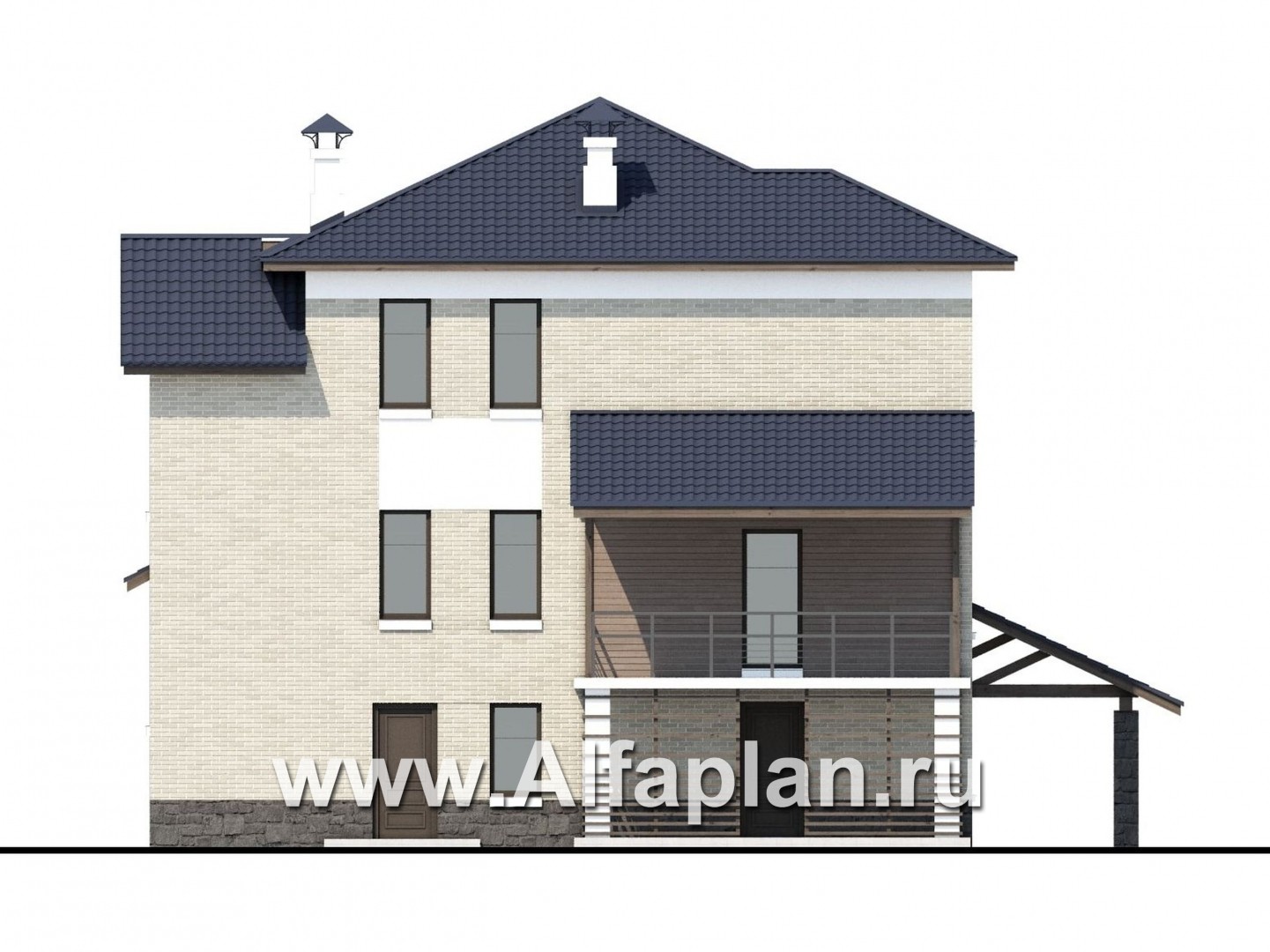 Проекты домов Альфаплан - «Линия горизонта» - современный коттедж - в цоколе - изображение фасада №4