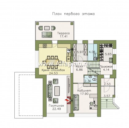 Проекты домов Альфаплан - «Линия горизонта» - современный коттедж - в цоколе - превью плана проекта №2