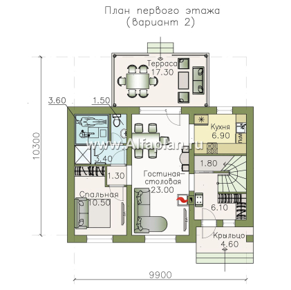 Проекты домов Альфаплан - «Замечательный сосед» - проект дома с мансардой,  с террасой, с удобным планом - превью плана проекта №2