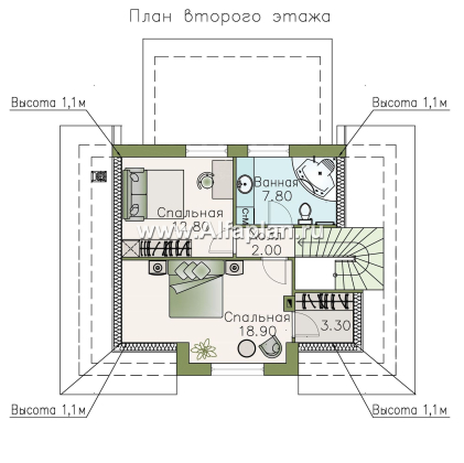 Проекты домов Альфаплан - «Замечательный сосед» - проект дома с мансардой,  с террасой, с удобным планом - превью плана проекта №3