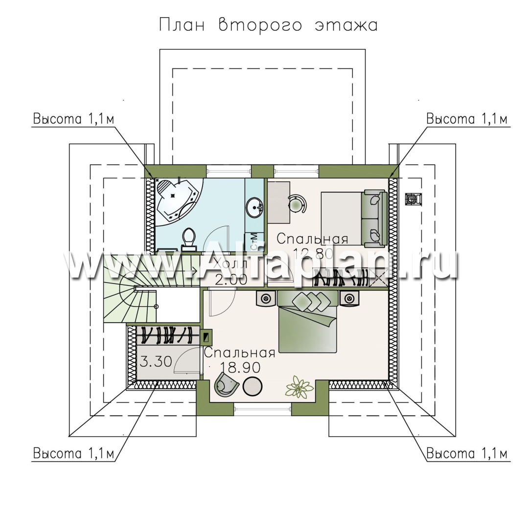 Проекты домов Альфаплан - «Замечательный сосед» - небольшой мансардный дом - план проекта №3