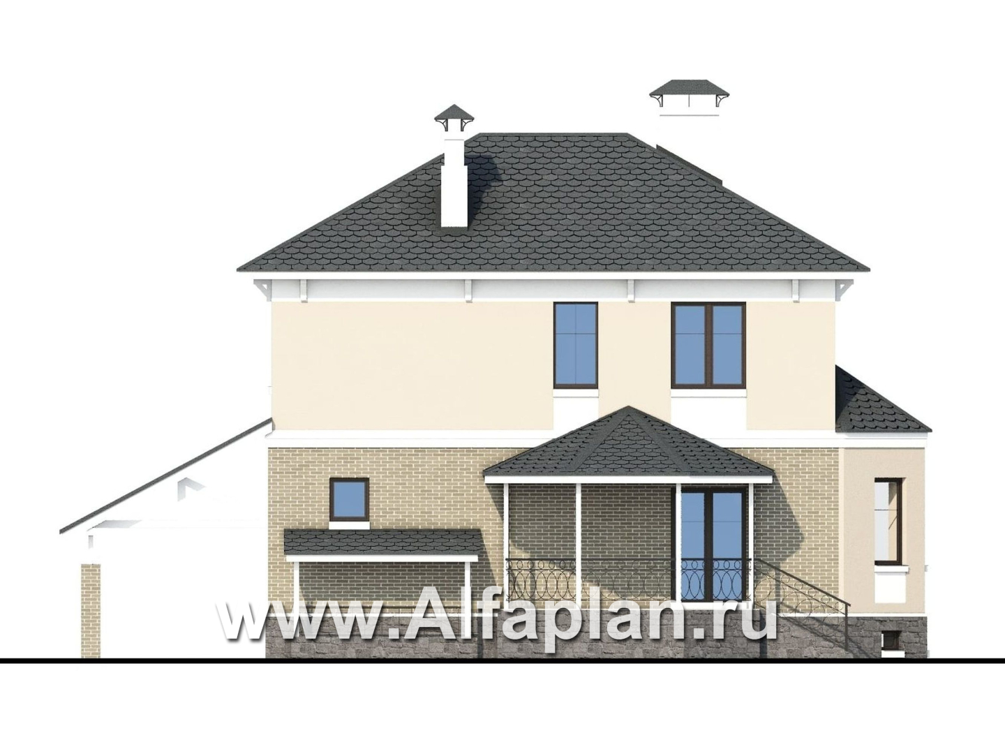 Проекты домов Альфаплан - «Классический плюс» - классический  особняк с цокольным этажом - изображение фасада №4