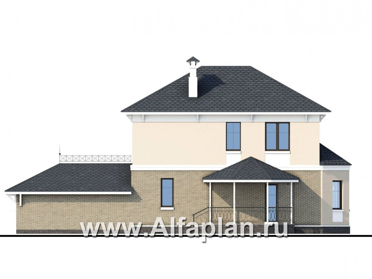 Проекты домов Альфаплан - «Классика» - проект двухэтажного дома, с террасой, с гаражом на 2 авто - изображение фасада №3