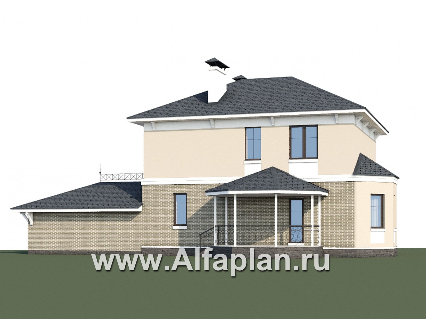 Проекты домов Альфаплан - «Классика» - проект двухэтажного дома, с террасой, с гаражом на 2 авто - дополнительное изображение №1