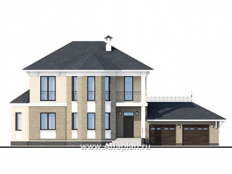Проекты домов Альфаплан - «Классика» - проект двухэтажного дома, с террасой, с гаражом на 2 авто - превью фасада №1