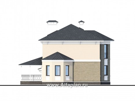 Проекты домов Альфаплан - «Классика» - проект двухэтажного дома, с террасой, с гаражом на 2 авто - превью фасада №2