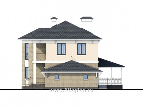 Проекты домов Альфаплан - «Классика» - проект двухэтажного дома, с террасой, с гаражом на 2 авто - превью фасада №4