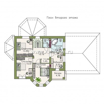 Проекты домов Альфаплан - «Классика» - проект двухэтажного дома, с террасой, с гаражом на 2 авто - превью плана проекта №2