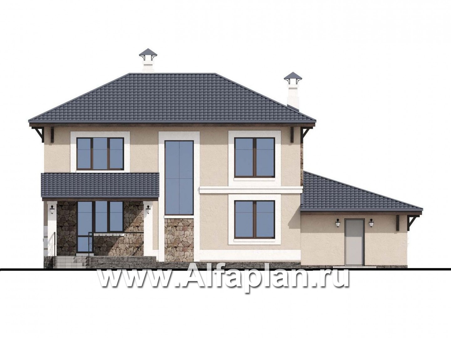 Проекты домов Альфаплан - «Манор» — сбалансированный комфортный коттедж с гаражом - изображение фасада №4