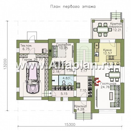 Проекты домов Альфаплан - «Манор» — сбалансированный комфортный коттедж с гаражом - превью плана проекта №1