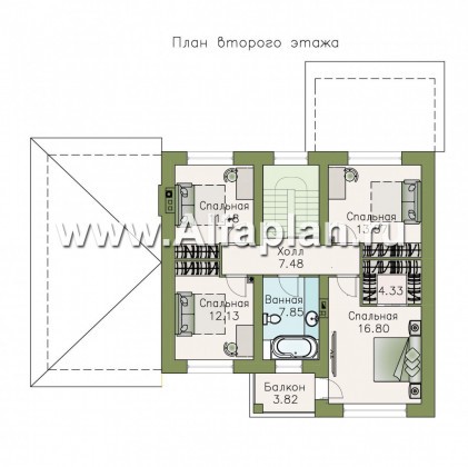 Проекты домов Альфаплан - «Манор» — сбалансированный комфортный коттедж с гаражом - превью плана проекта №2