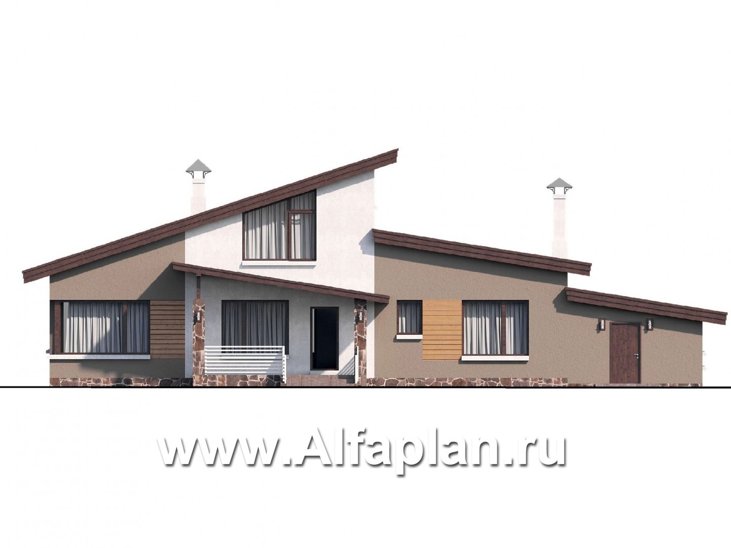 Проекты домов Альфаплан - «Каприкорн» - комфортабельный коттедж с мансардой и гаражом - изображение фасада №4