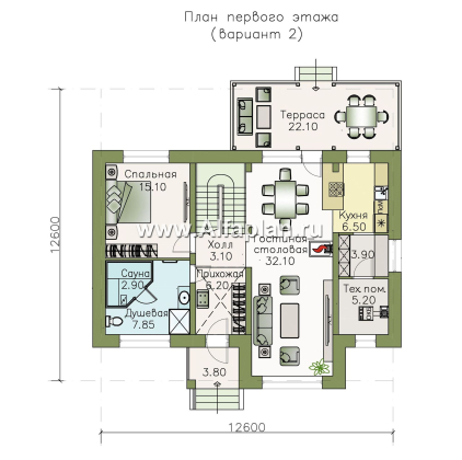 Проекты домов Альфаплан - «Кассиопея» - комфортабельный мансардный дом с рациональной планировкой - превью плана проекта №2