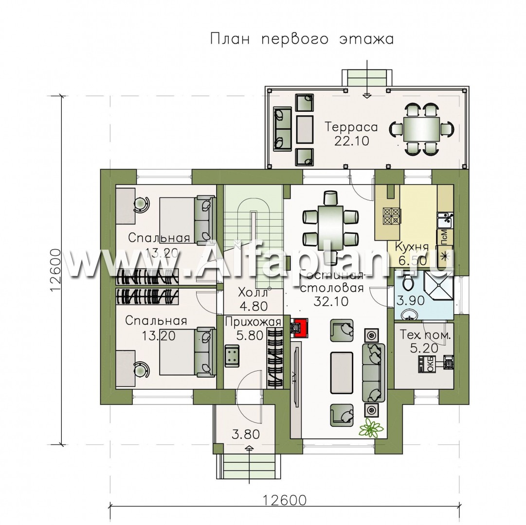Проекты домов Альфаплан - «Кассиопея» - мансардный дом с шестью спальнями - изображение плана проекта №1