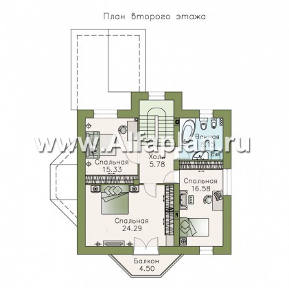 Проекты домов Альфаплан - «Бригантина» - коттедж с компактным планом - превью плана проекта №2