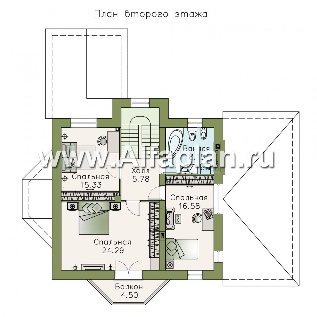 Проекты домов Альфаплан - «Бригантина» - коттедж с компактным планом и гаражом - план проекта №2