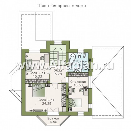 Проекты домов Альфаплан - «Бригантина» - коттедж с компактным планом и гаражом - превью плана проекта №2