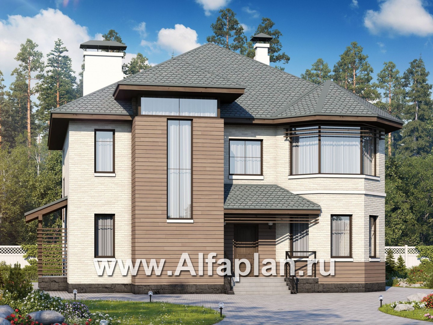 Проекты домов Альфаплан - «Гольфстрим» - современный двухэтажный компактный коттедж - основное изображение