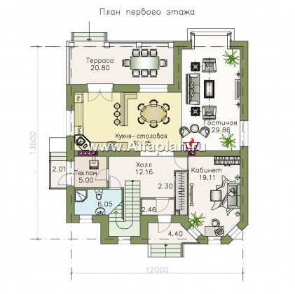 Проекты домов Альфаплан - «Гольфстрим» - современный двухэтажный компактный коттедж - превью плана проекта №1