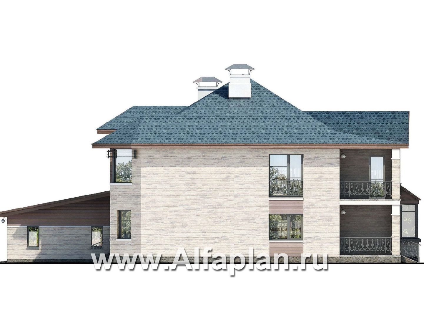 Проекты домов Альфаплан - «Гольфстрим» - современный коттедж с гаражом - изображение фасада №2