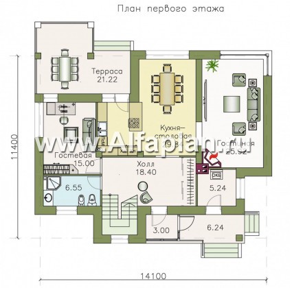 Проекты домов Альфаплан - «Фортуна» - коттедж с удобной планировкой - превью плана проекта №1