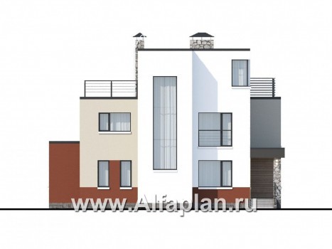 Проекты домов Альфаплан - «Земляничная долина» - коттедж с плоской кровлей и эффектным планом - превью фасада №1