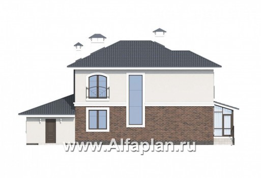 Проекты домов Альфаплан - Респектабельный коттедж с гаражом и верандой - превью фасада №4