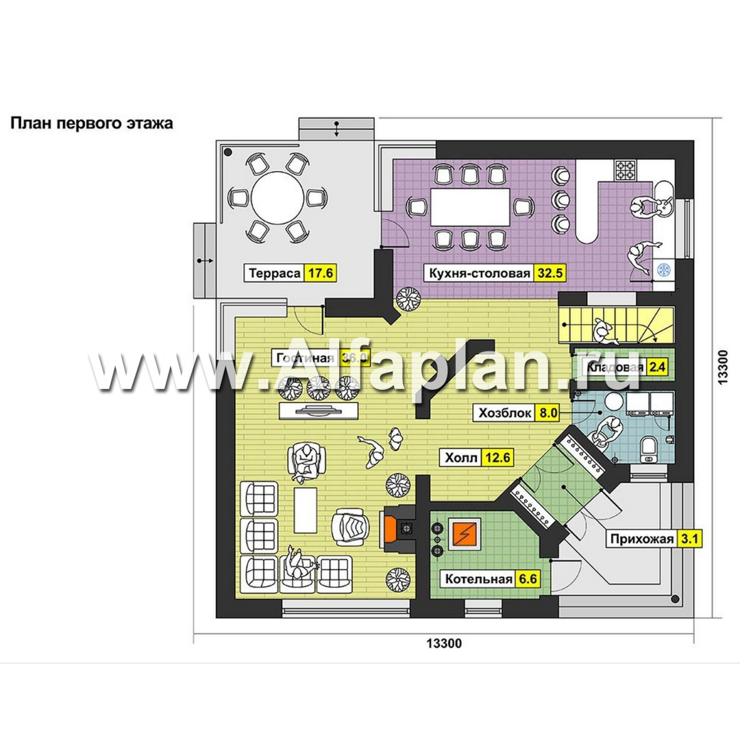 Проекты домов Альфаплан - Оригинальный коттедж с угловым входом - изображение плана проекта №1