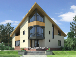 Проекты домов Альфаплан - Оригинальный коттедж с угловым входом - превью основного изображения