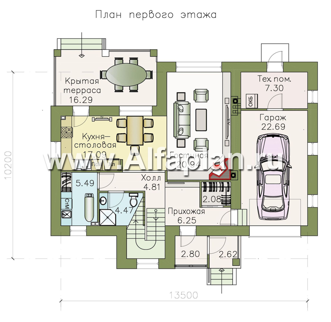 Проекты домов Альфаплан - «Виконт»- двухэтажный дом - и отличной планировкой - план проекта №1
