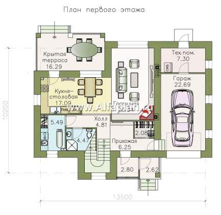 Проекты домов Альфаплан - «Виконт»- двухэтажный дом - и отличной планировкой - превью плана проекта №1