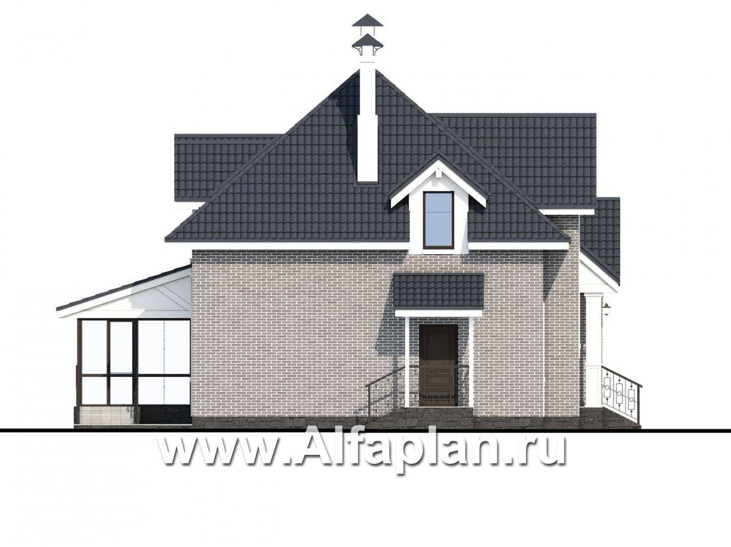 Проекты домов Альфаплан - «Лас Флорес» - проект дома с мансардой, с эркером и с кабинетом, с террасой, в стиле замка, оптимальная планировка дома - изображение фасада №3