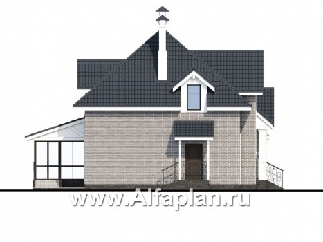 Проекты домов Альфаплан - «Лас Флорес» - проект дома с мансардой, с эркером и с кабинетом, с террасой, в стиле замка, оптимальная планировка дома - превью фасада №3
