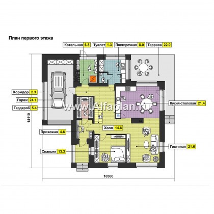 Проекты домов Альфаплан - Современный трехэтажный кирпичный коттедж - превью плана проекта №1